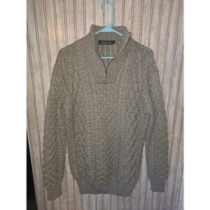 IrelandsEye Men Fisherman Dromore Aran Troyer Zip Sweater Size L